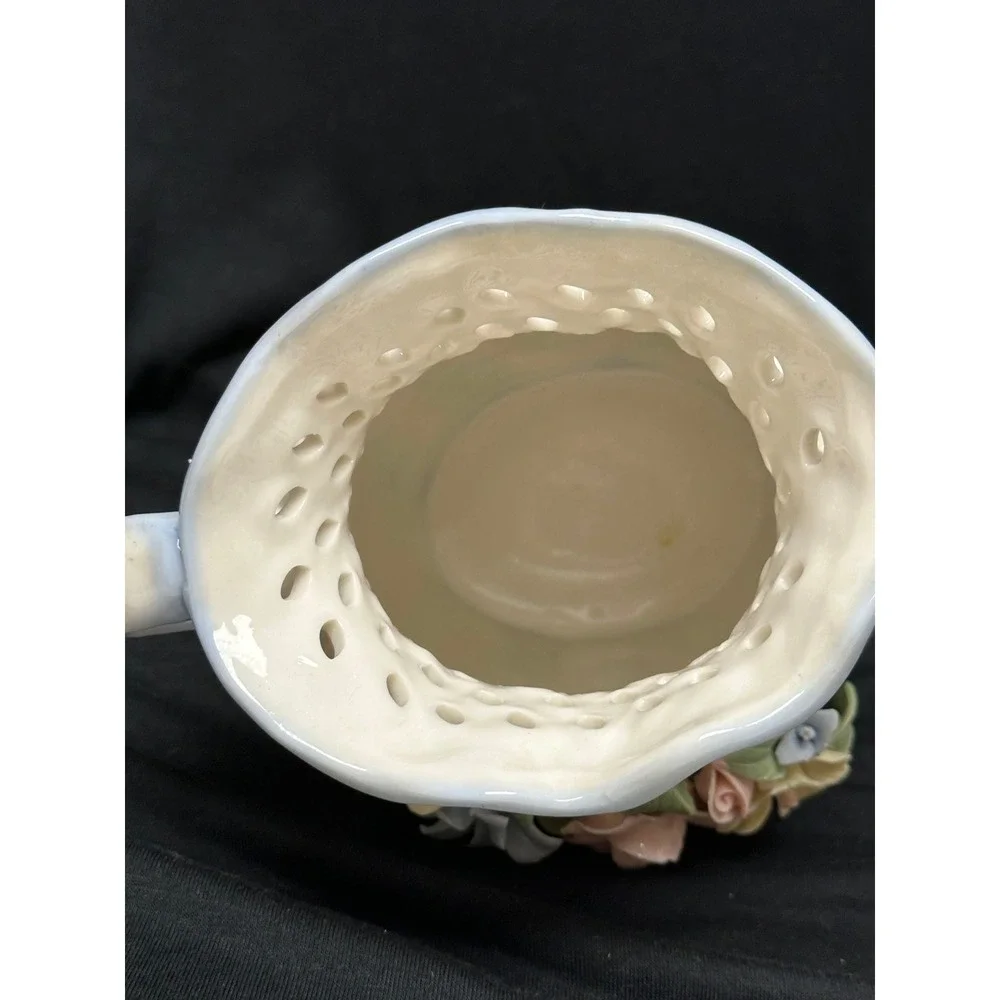 Floral Lattice Vase Cream Pastel Applied Porcelain 3D Flowers Scrolled Victorian